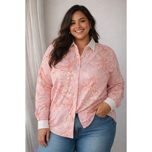 Talbots Plus Pink Floral Button Down Workwear Long Sleeve Size 20w Casual